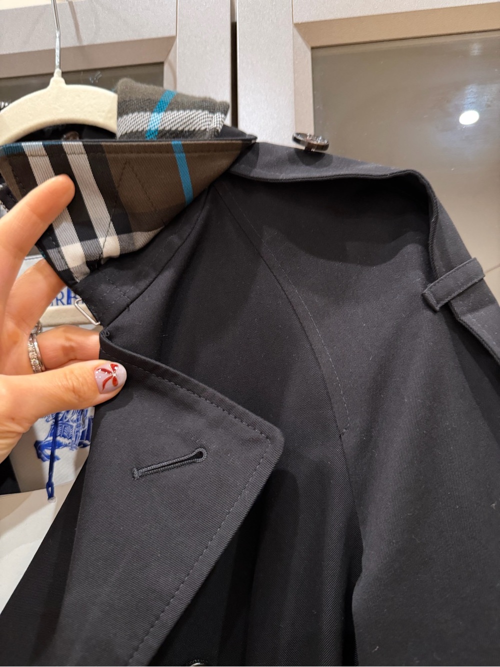 Burberry Black Trench Coat with Signature Check Collar Accent - Picture 5 of 14